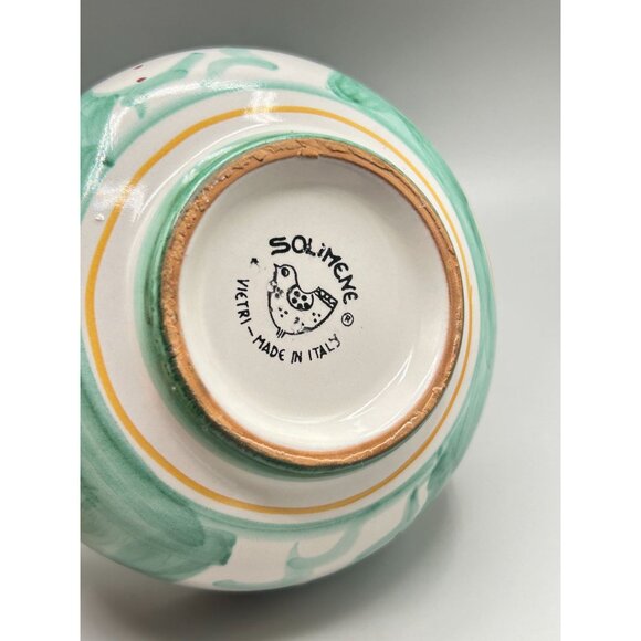 Hand Painted Solimene White Rabbit Cereal Soup Bowl Vietri Italy Mint Green - Picture 6 of 12